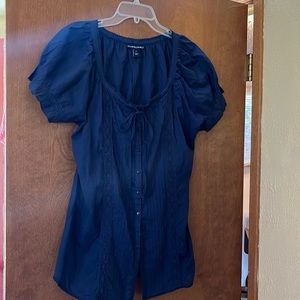 Navy blue cotton blouse with darling bow.